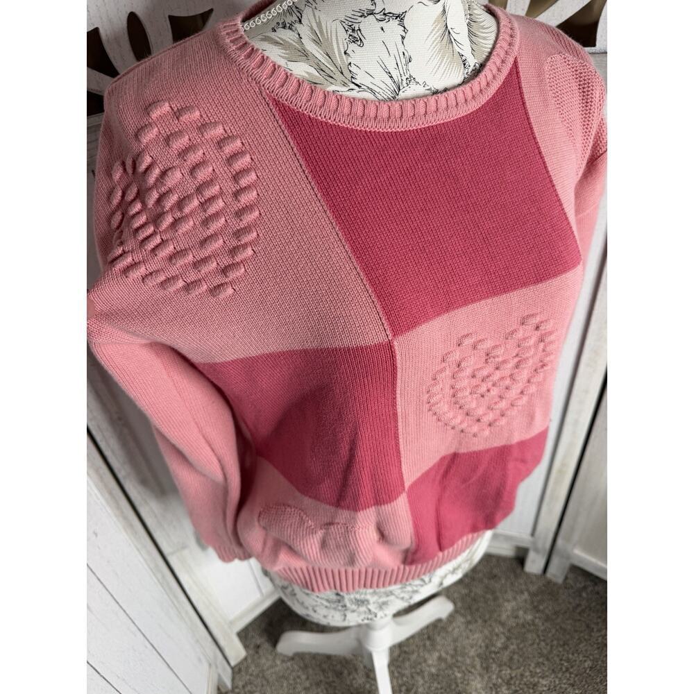 Vintage United Colors of Benetton Sweater Pink Hearts Colorblock Top Large